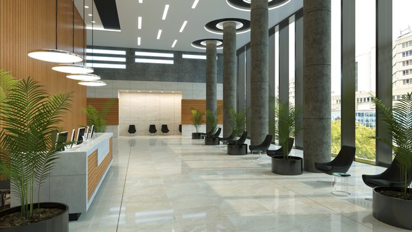 Vue 3D d'un lobby hôtel