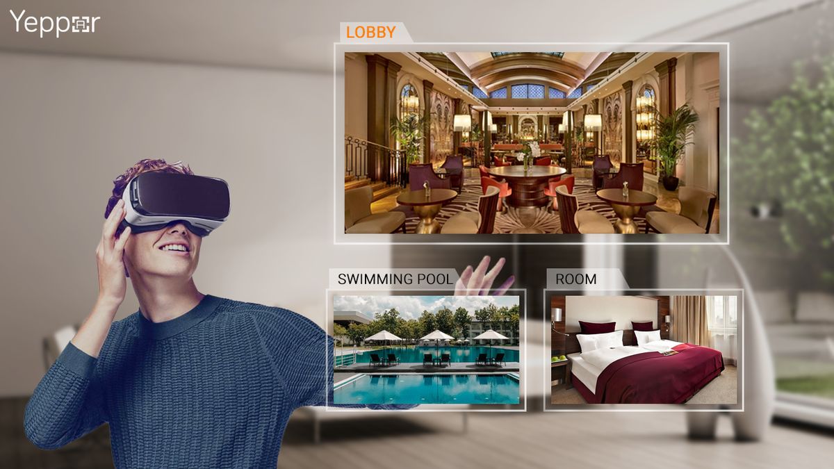 Client expérimentant la VR pour une chambre d'hôtel