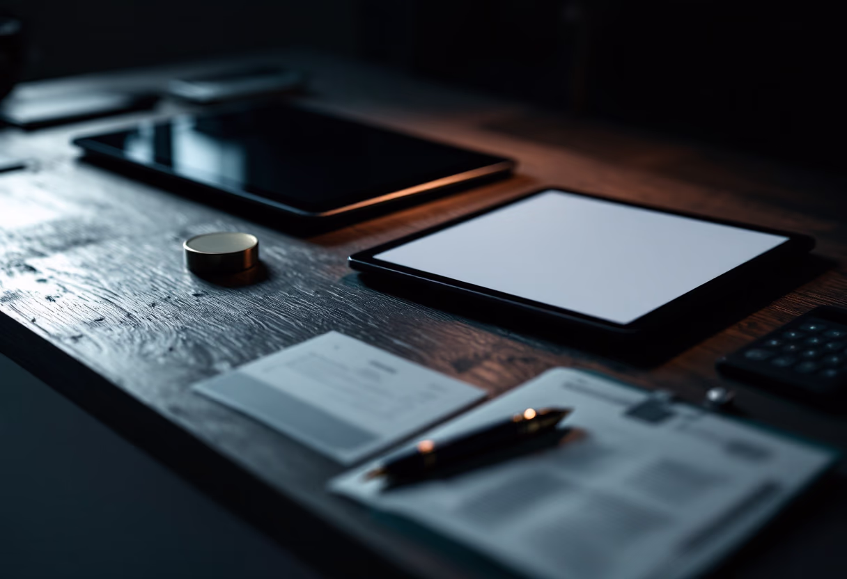 image of a desk workspace with tablets (for a legal tech)