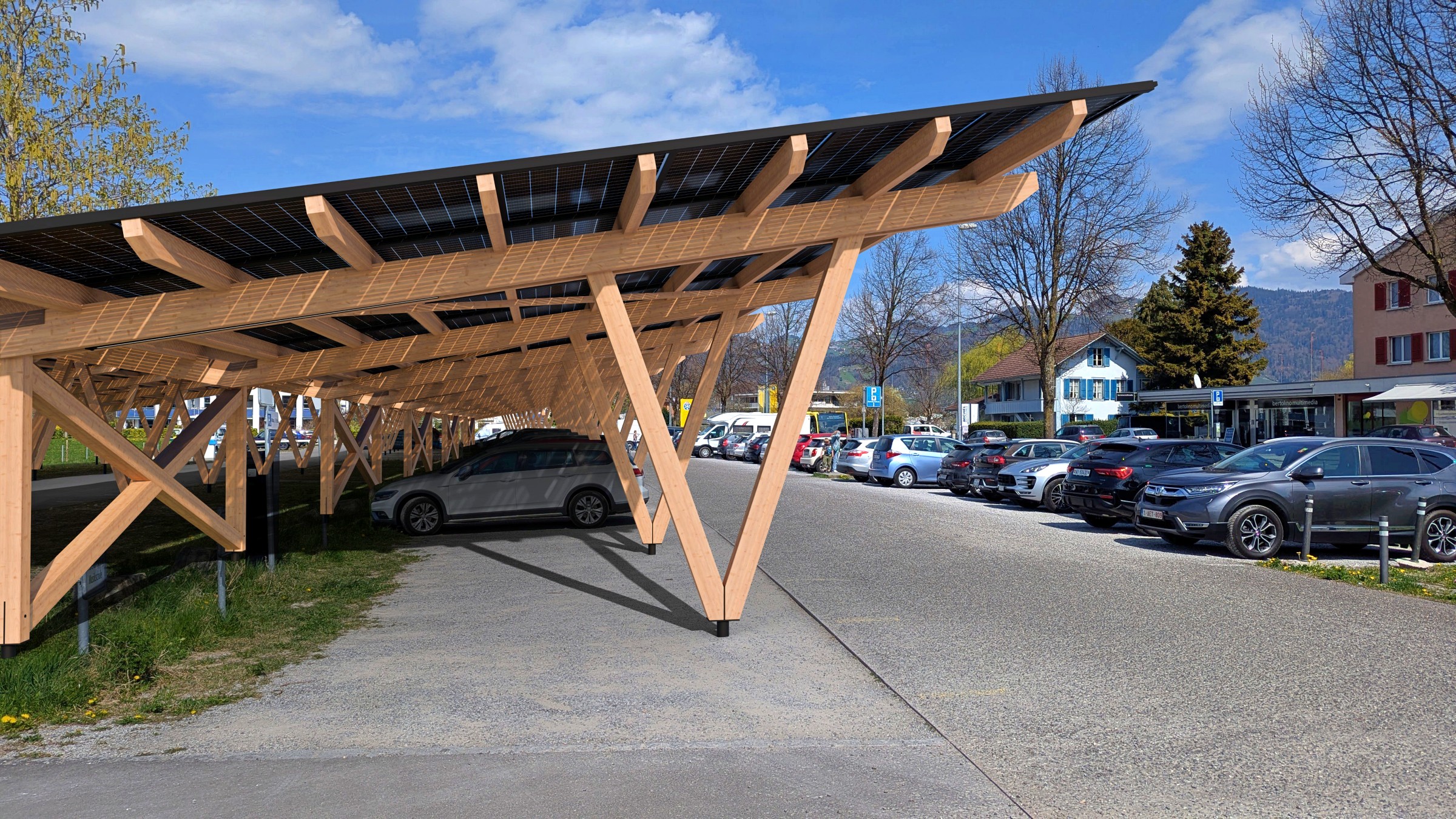 Der Parkplatz, der den Campingplatz versorgt