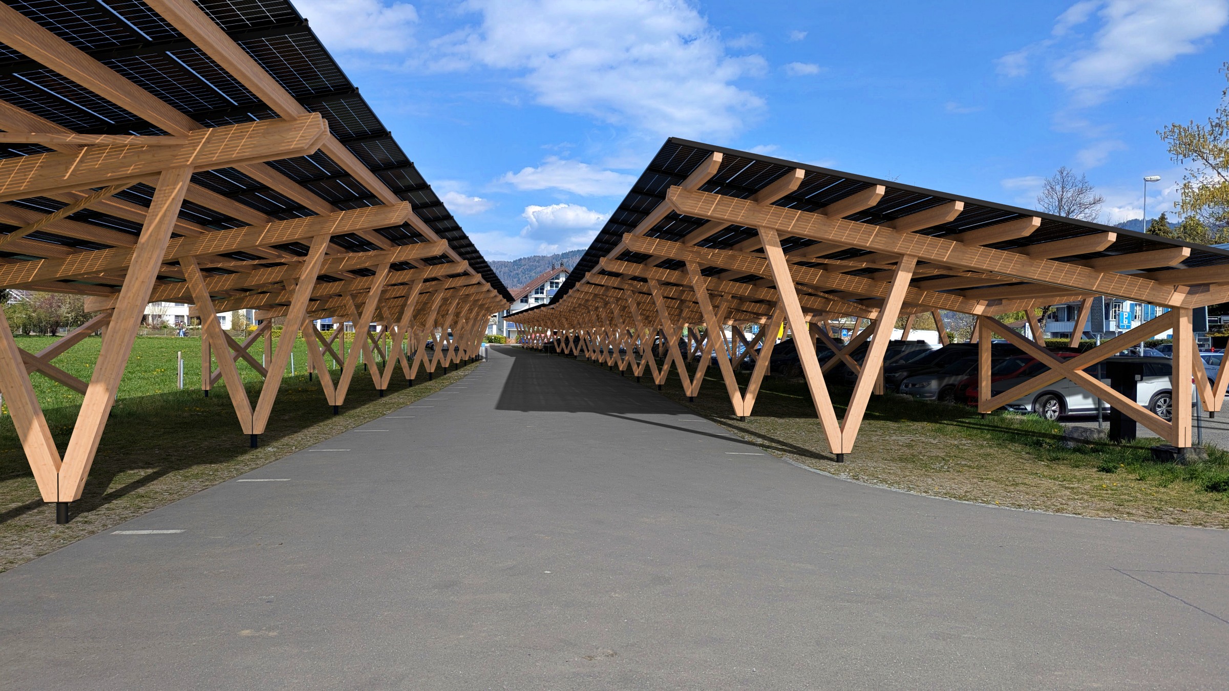 Den Parkplatz am Camping aufwerten und Camper, Gastronomie, Industrie und Anwohner mit lokal erzeugtem Strom versorgen.