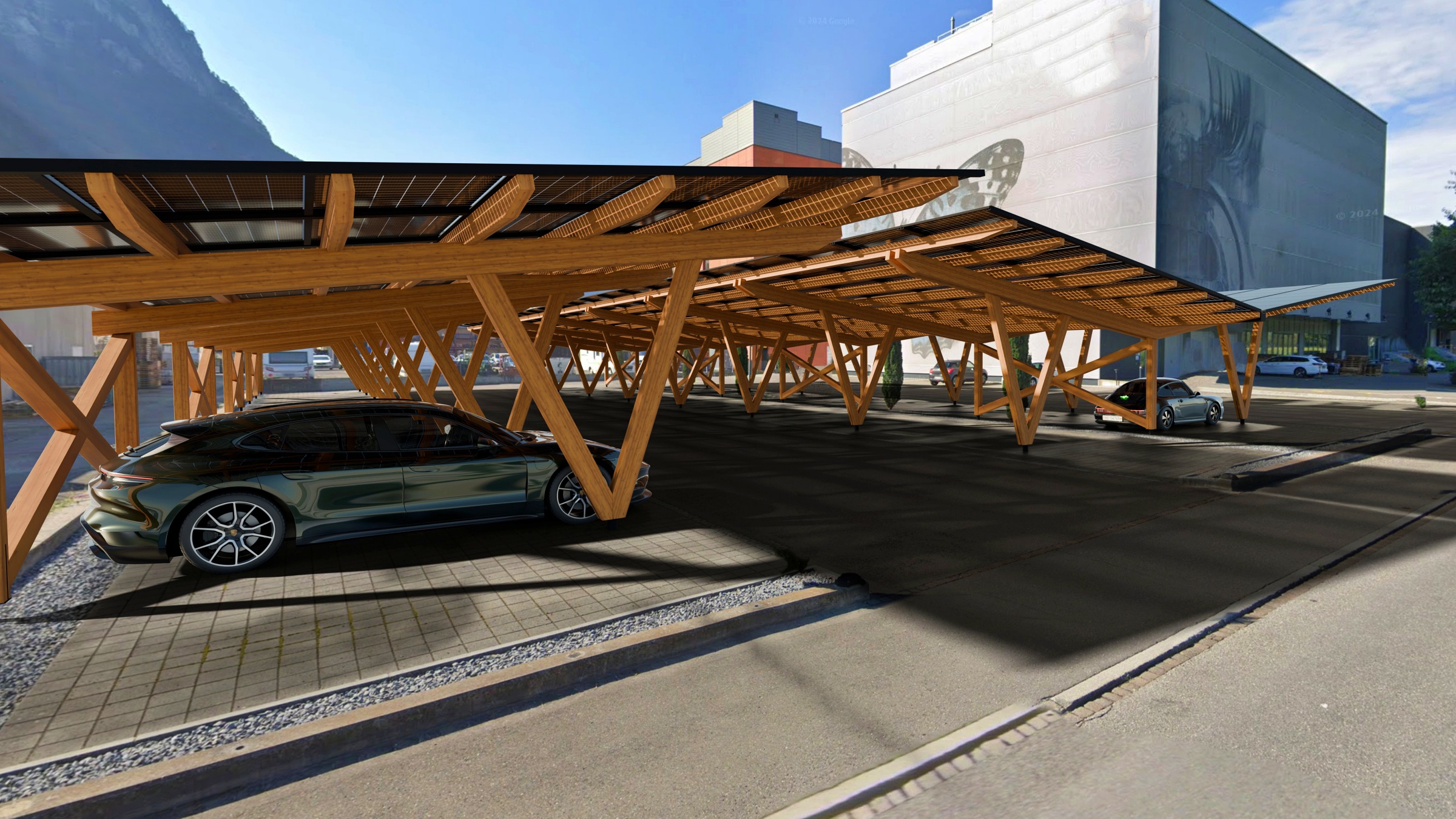 Die erneuerbare Energieversorgung für das Unternehmen, die nebenbei den Parkplatz aufwertet.