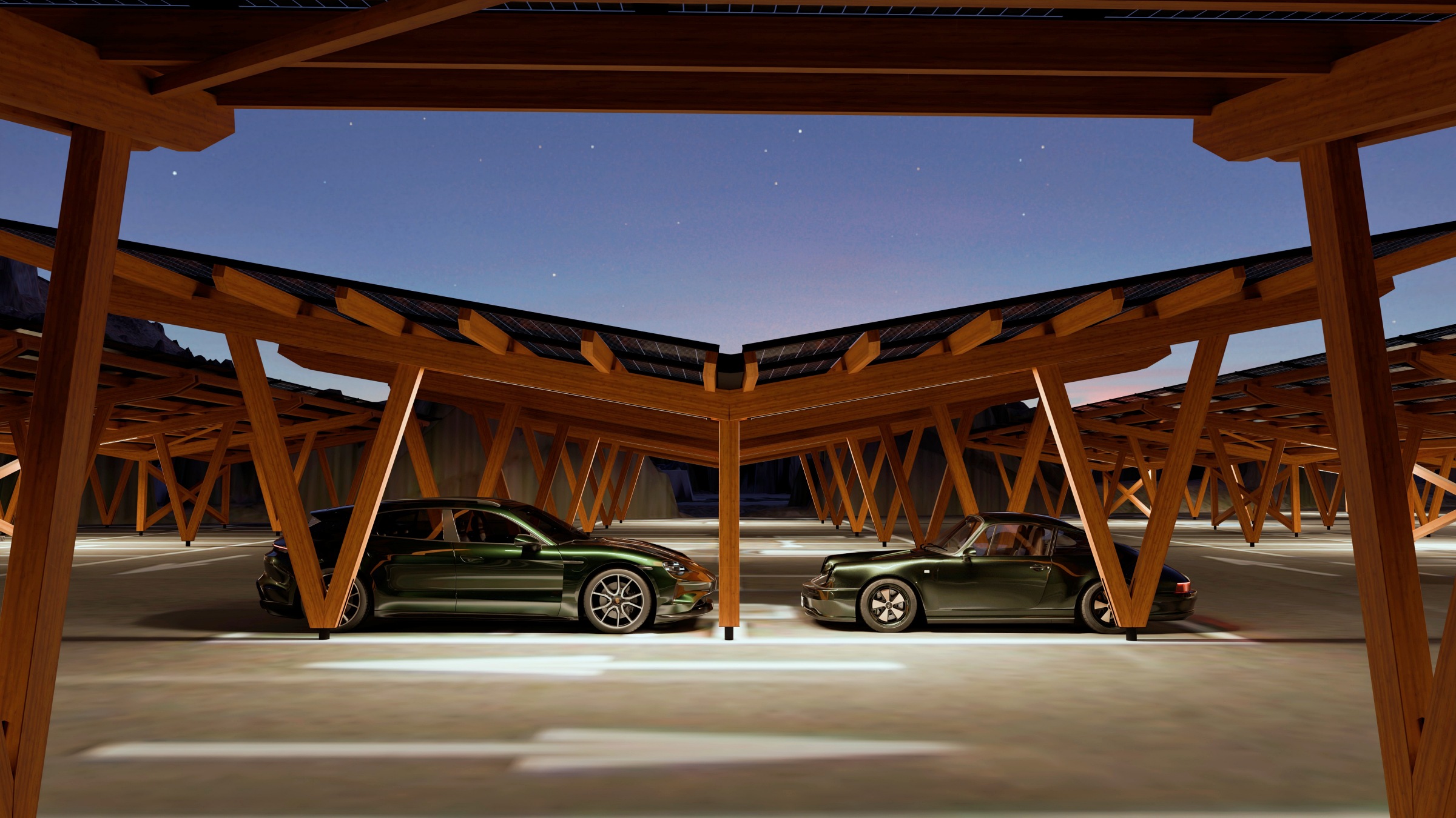 Die erneuerbare Energieversorgung für den Konzern, die der Schneelast trotzt und nebenbei den Parkplatz aufwertet.