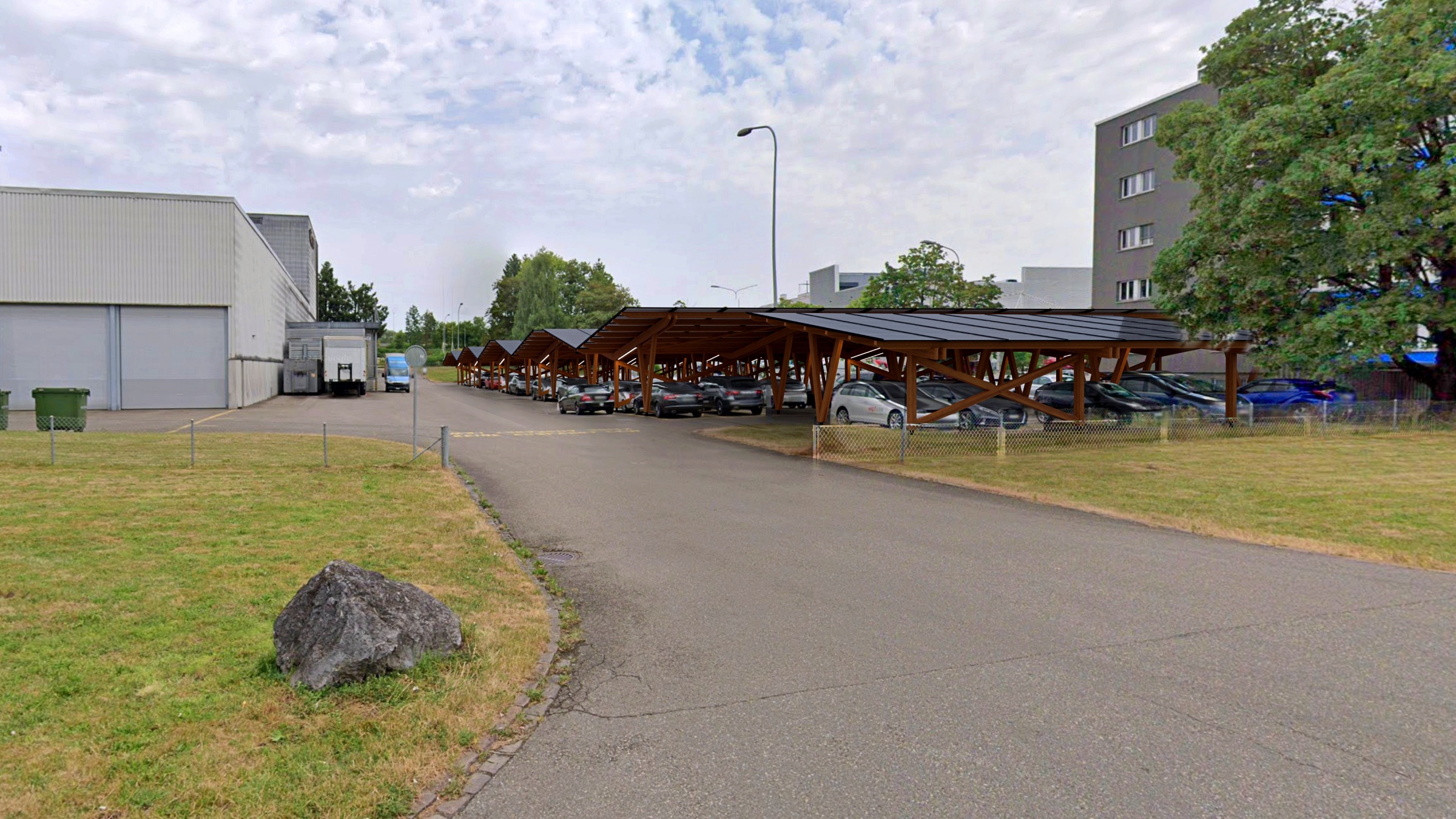Mitarbeiterparkplatz, schöner verpackt dank Solar Carport