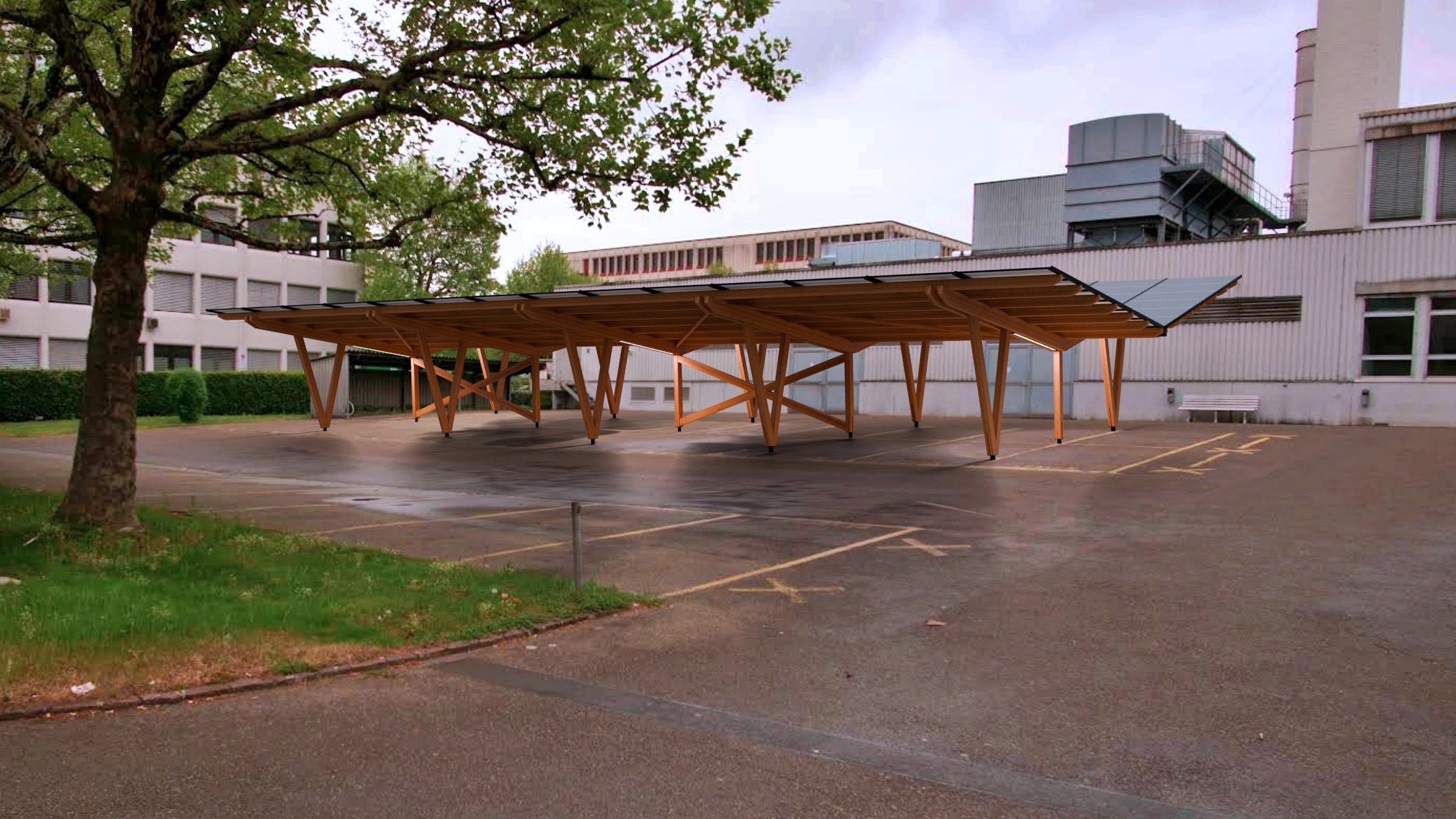 In die Jahre gekommener Firmenparkplatz wird aufgewertet und zum Kraftwerk.