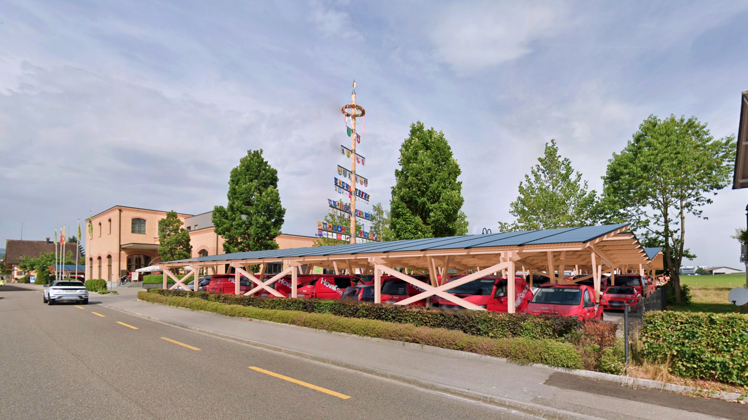 Die Gästeparkplätze des Biergartens werden mit Solar Carport aufgewertet und zum Kraftwerk