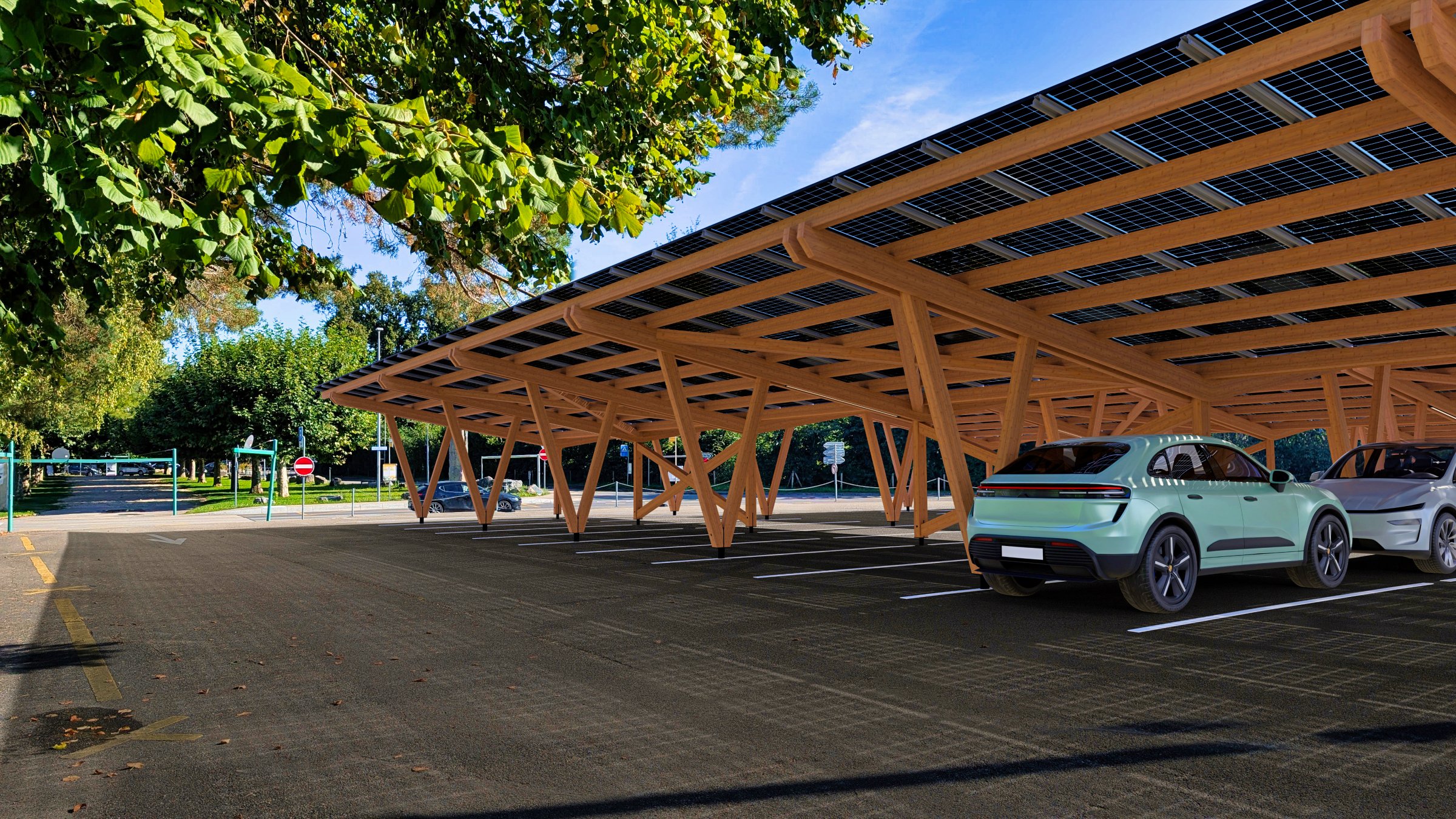 Ein Besucherparkplatz, der gleichzeitig den Campingplatz mit Energie versorgt