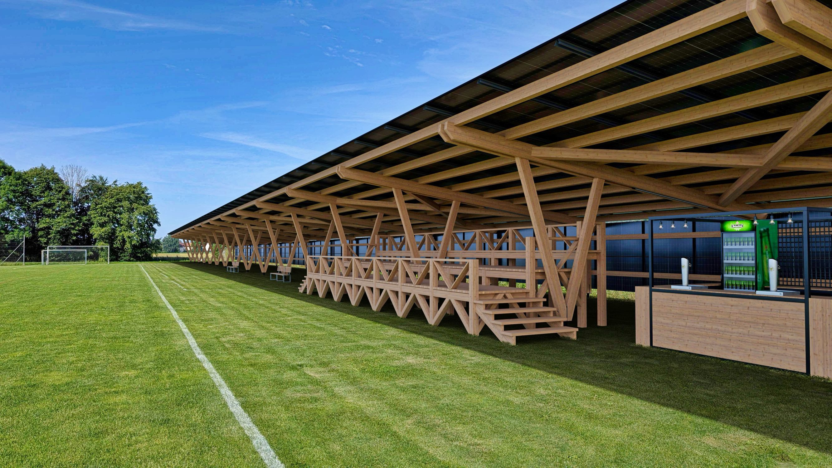 Dem Fussballverein im Dorf eine Tribüne bauen mit Solardach?