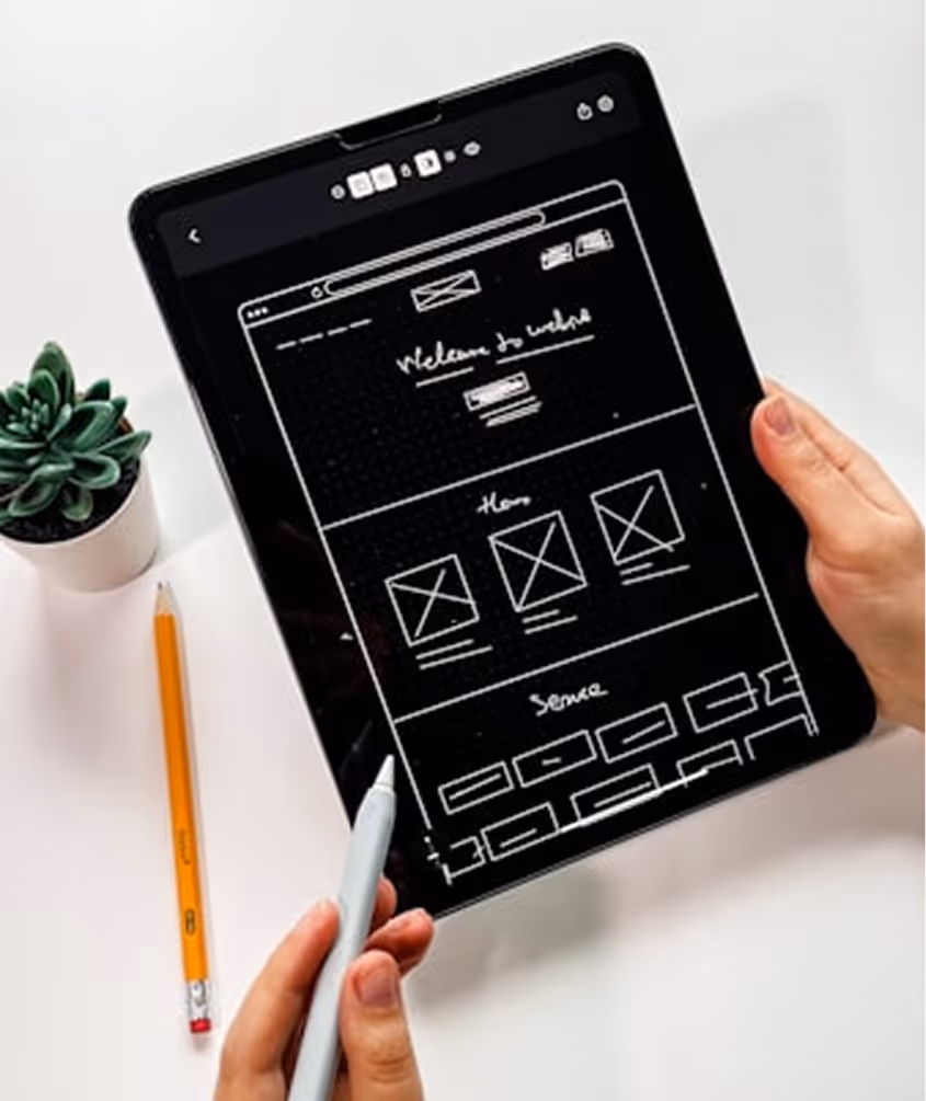 Dessin d'un wireframe de site internet 