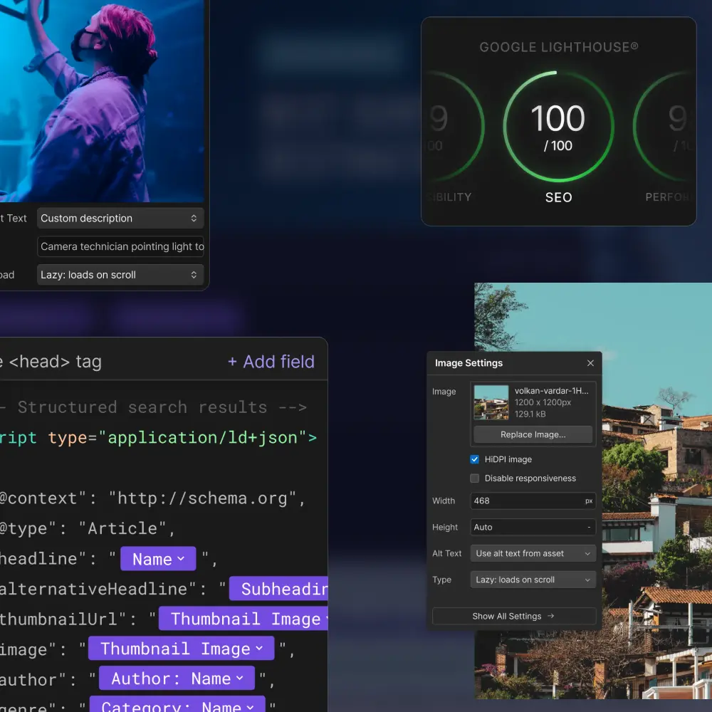 Plusieurs assets de webflow permettant l'optimisation SEO
