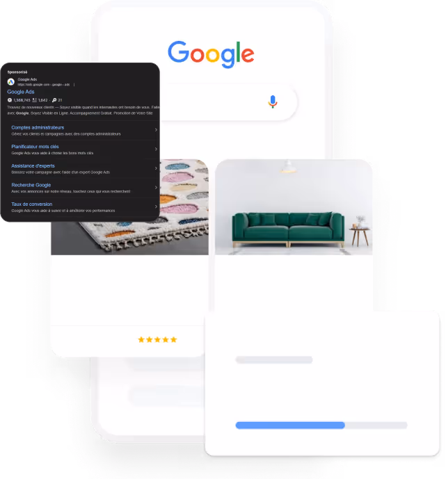 Version mobile de l'interface de gestion de campagne publicitaire avec google ads