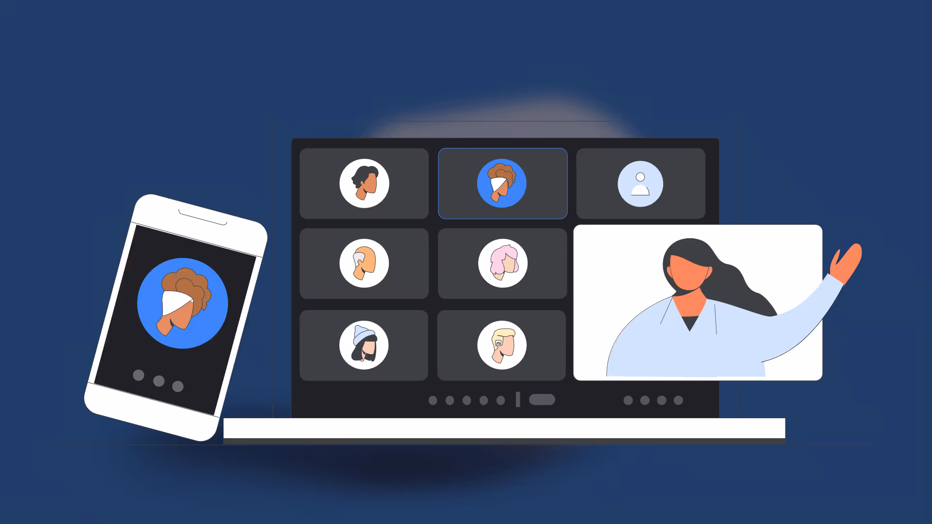 Interface d'appel de Google Meet, Illustrant le premier call 