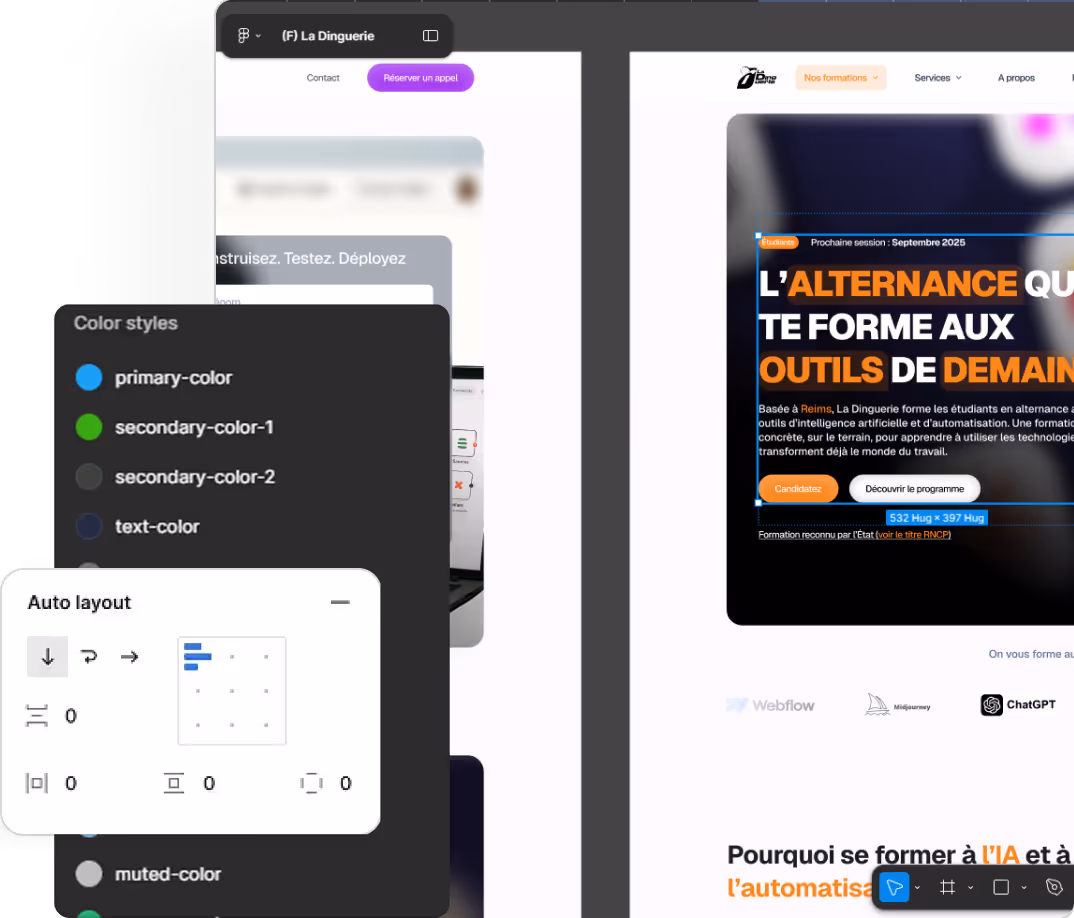 Interface de l'interface de figma (Outil de design)