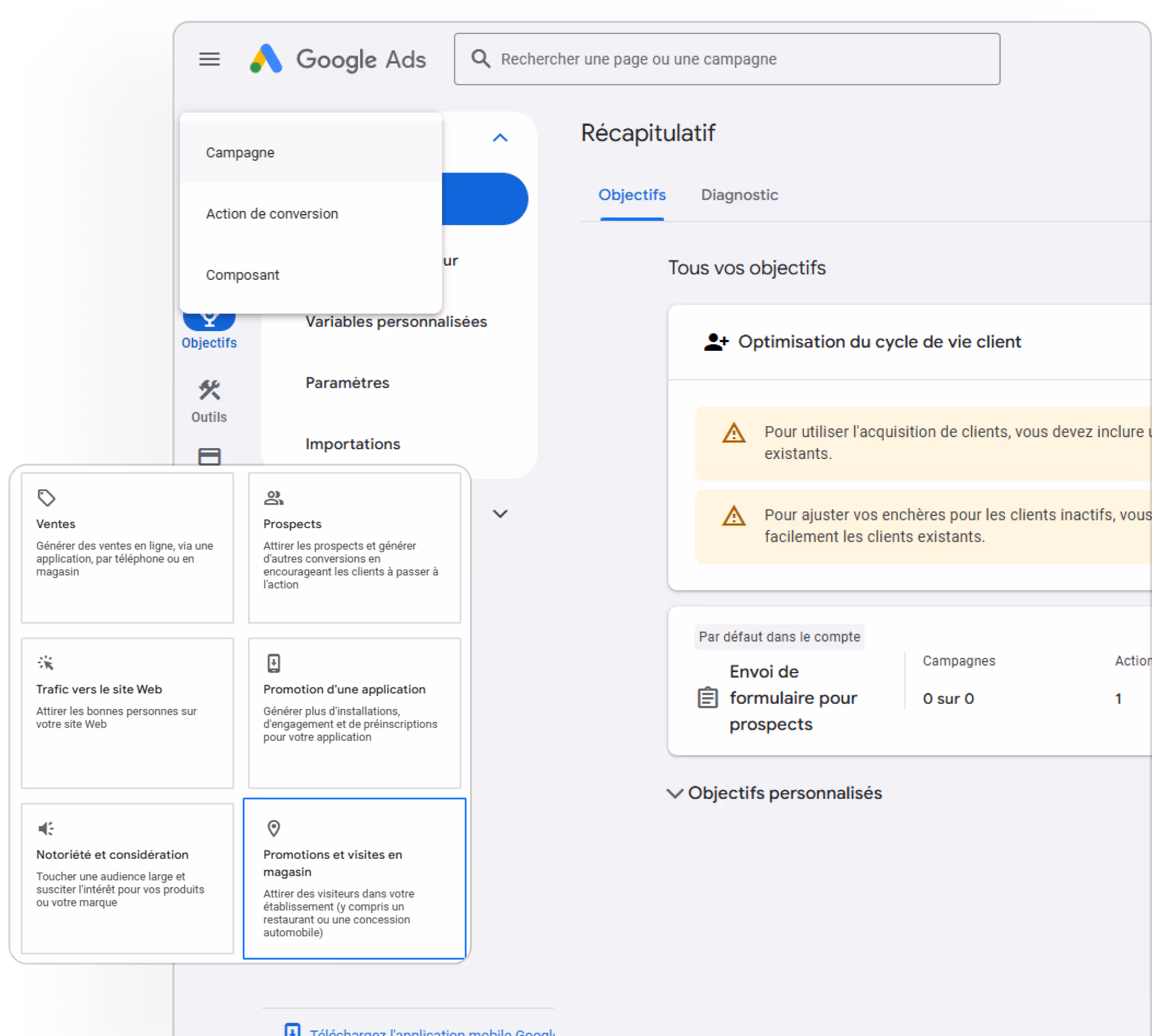 Interface de gestion de publicité de Google ADS