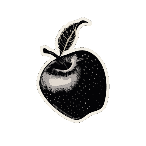 An illustration of an apple floating.