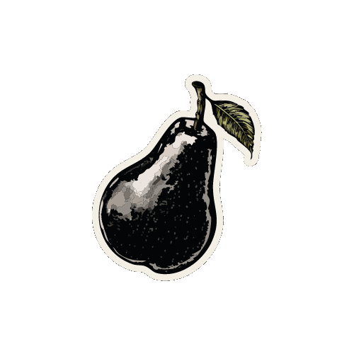 An illustration of a pear floating.