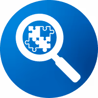 Magnifying glass with jigsaw pieces showing icon