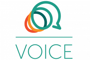 VOICE logo featuring overlapping speech bubbles in teal, orange, and yellow above the word VOICE in teal.