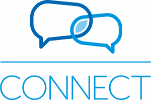 Two overlapping speech bubbles above the word 'CONNECT' in blue letters.