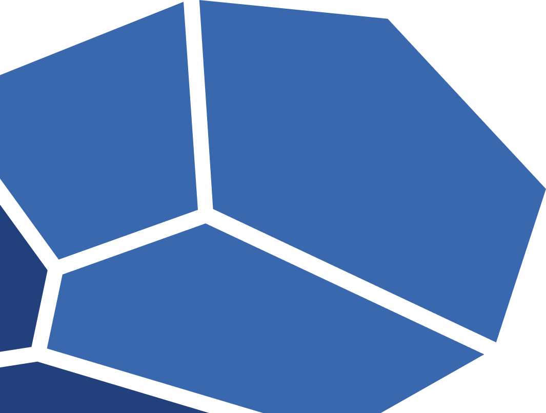 Close-up of a blue geometric pattern composed of irregular polygonal shapes separated by black borders, forming a continuous abstract design.