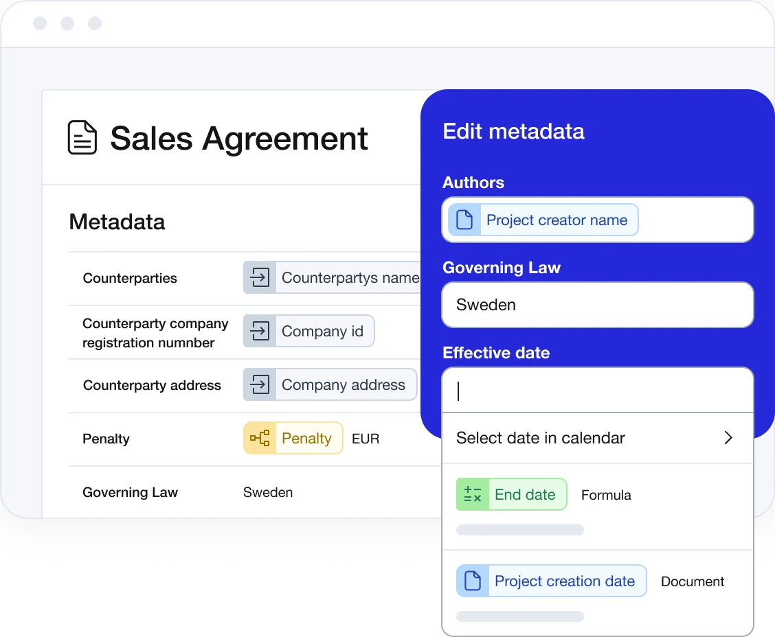 Sales agreement metadata precisely contracts
