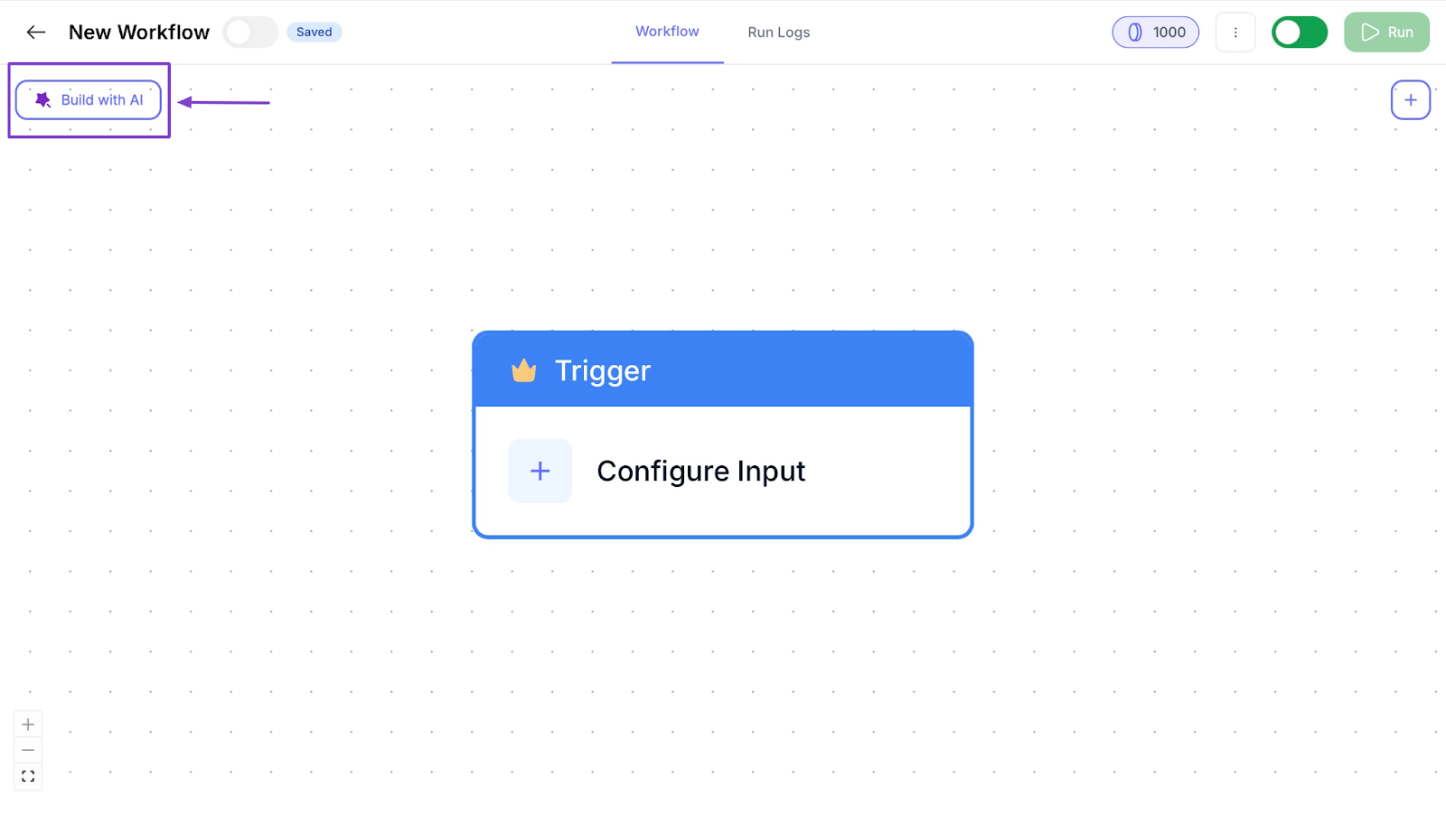 New workflow screen showing triggers setup