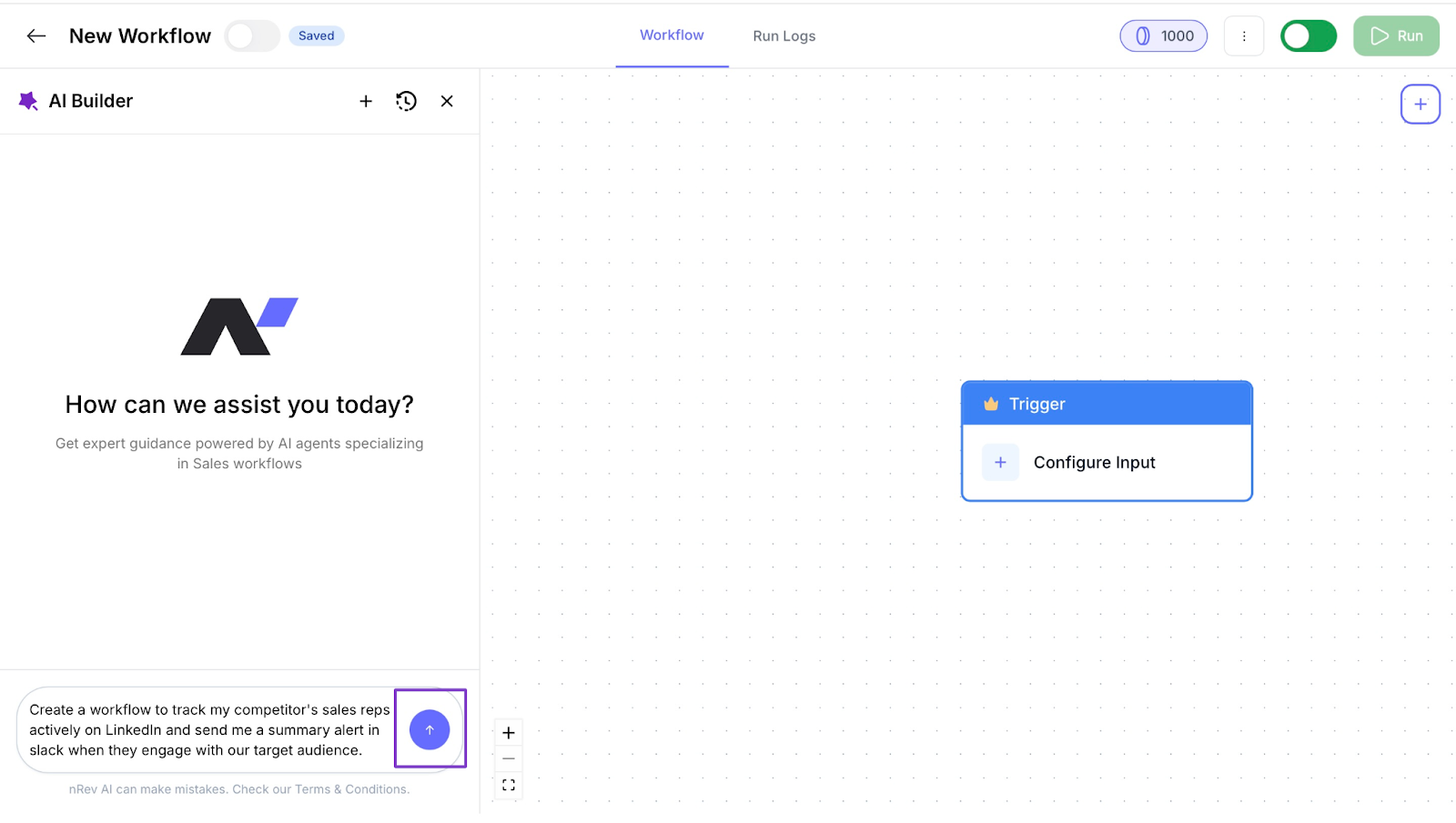 AI assistant interface generating LinkedIn activity