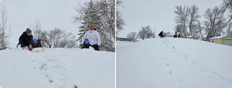 kids sledding down a hill covered in snow