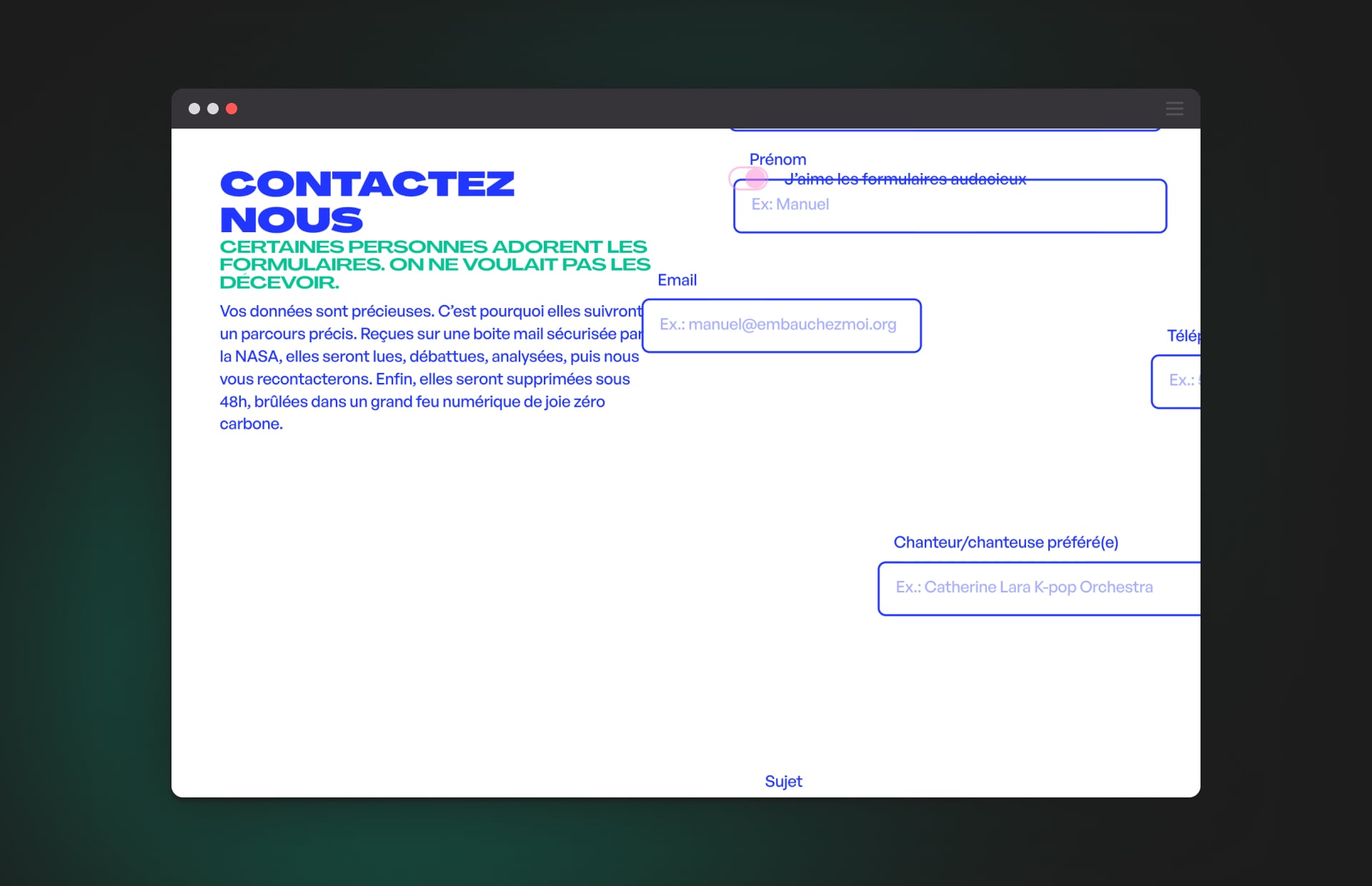 A "bold" contact form