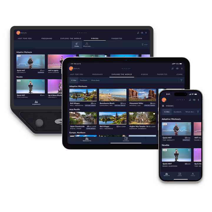 Mockups of user interface of a fitness app Journey by Nautilus.