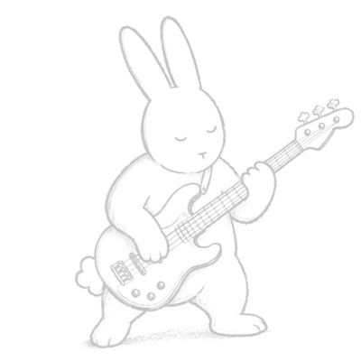 Rabbit playing a bass guitar