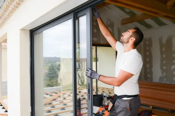 a man installing patio door