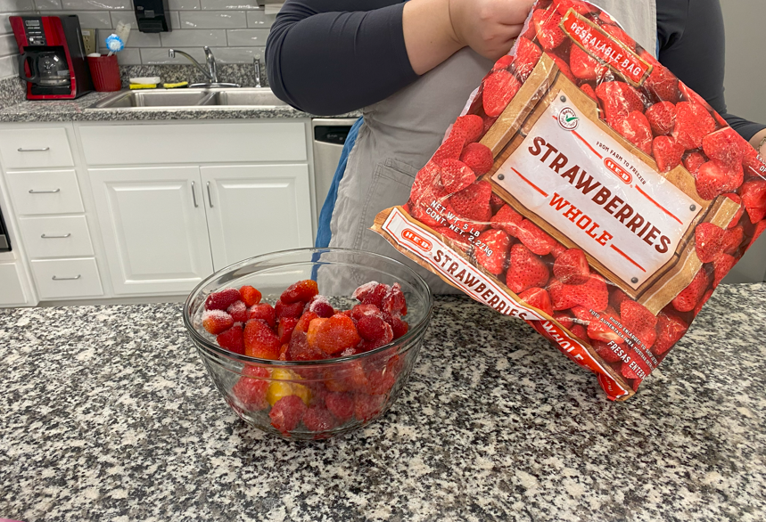 frozen strawberries in a bowl