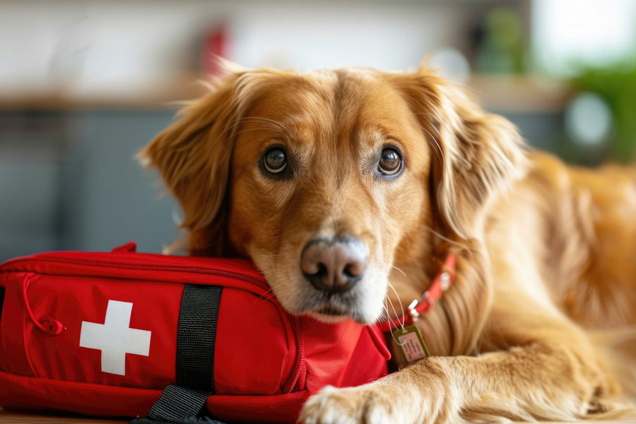 cute dog with first aid kit