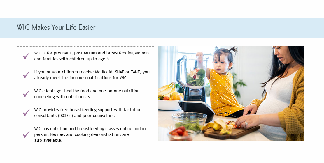 Image with information describing how WIC helps families