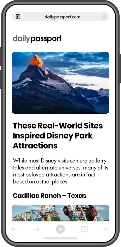 A mockup of the Daily Passport newsletter in a mobile phone frame