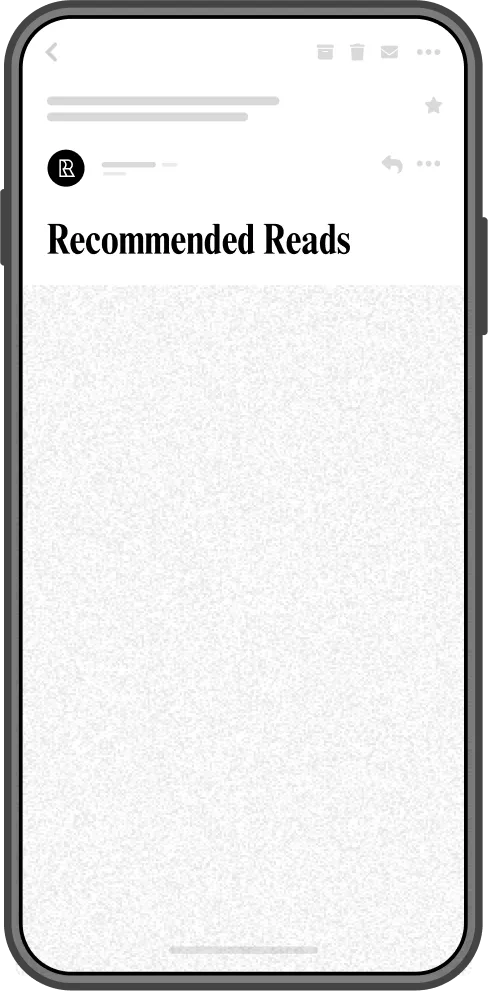 Screenshot of iPhone with Recommended Reads email and headlines enlarged