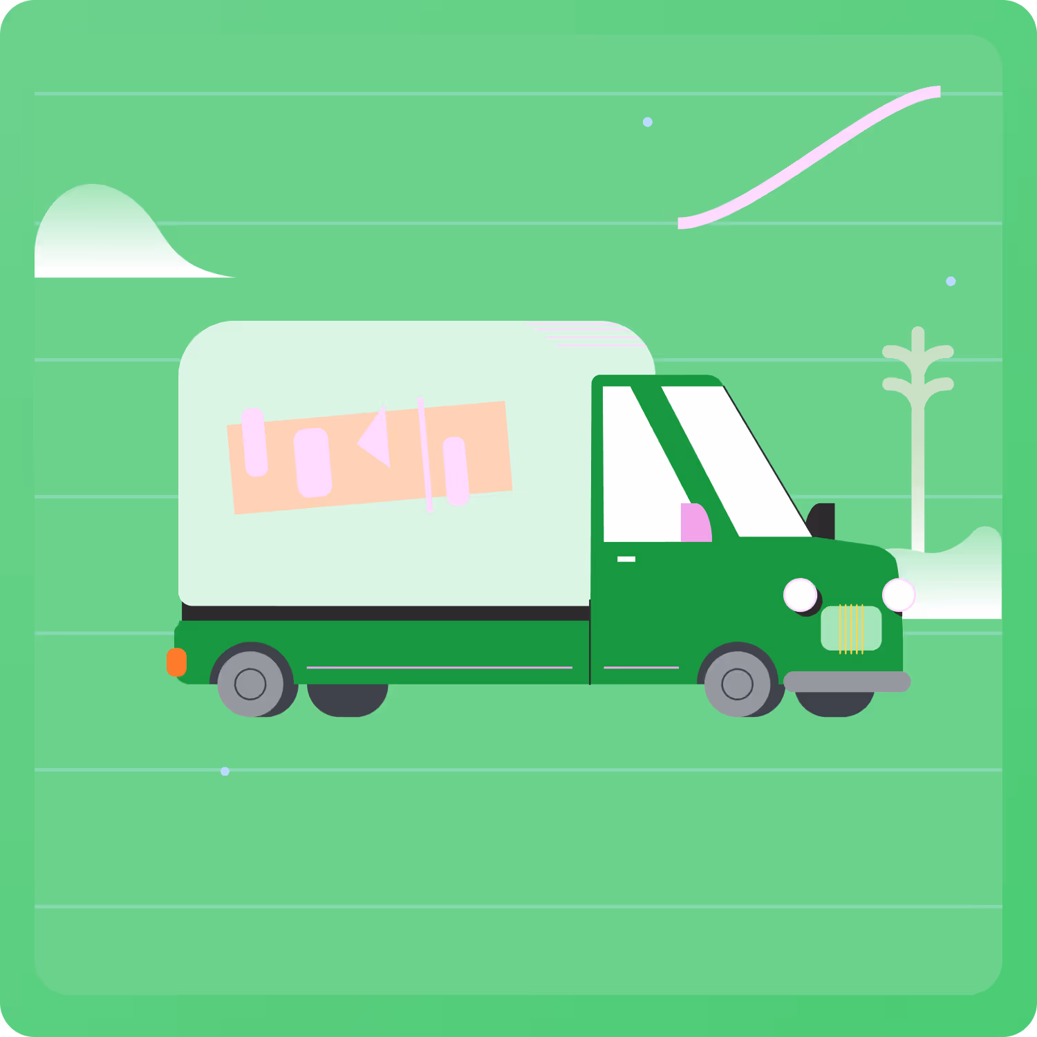 Illustration eines grünen Transporters in Bewegung – Symbolbild für kostenlose Fahrzeugabholung