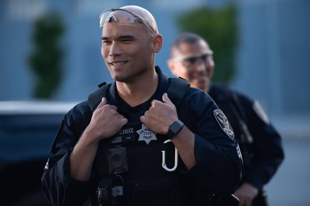 A male police officer with the uniform