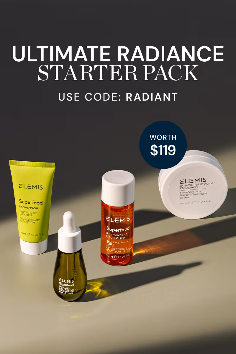 Ultimate Radiance Starter Pack with ELEMIS Superfood skincare and Dynamic Resurfacing Facial Pads, worth $119.