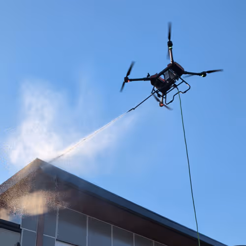 commercial exterior building washing with stratosclear drone in vancouver
