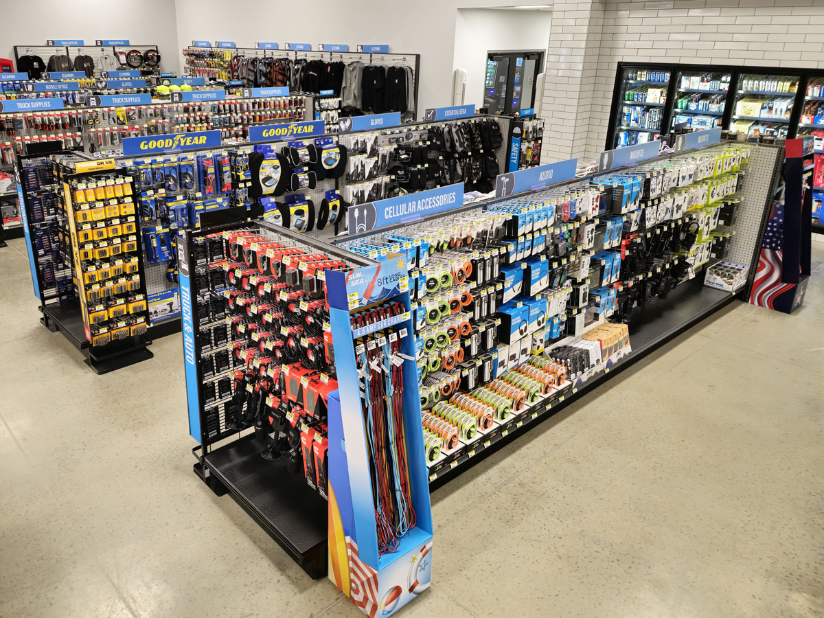 Image of shelves inside of a travel center retail store