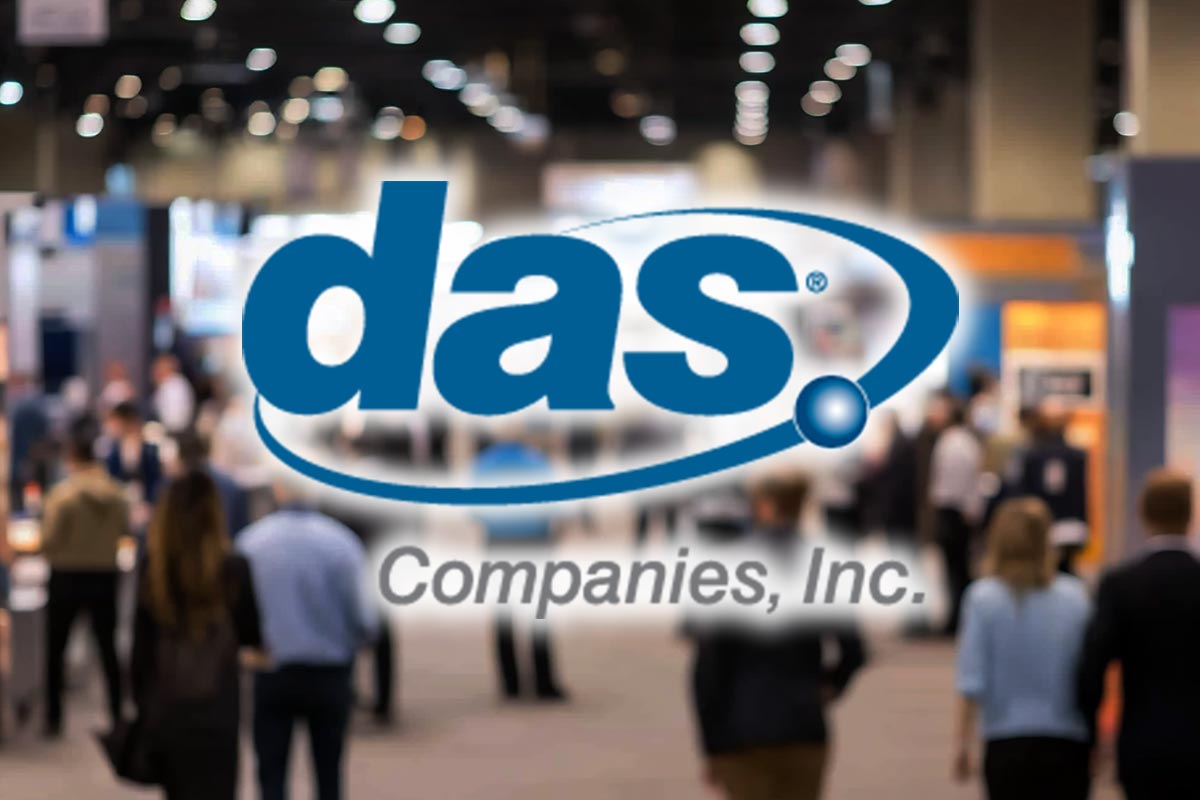 DAS Companies, Inc. logo over an image of people walking through an event