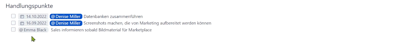 Handlungspunkte, also Confluence Aufgaben abhaken