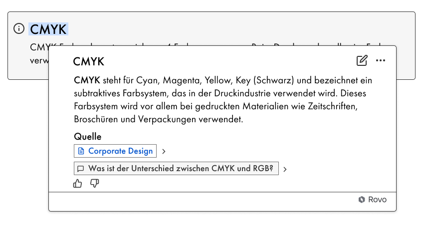 Definitionen von Abkürzungen oder Fachbegriffen helfen, gefundenes Wissen besser zu verstehen. 