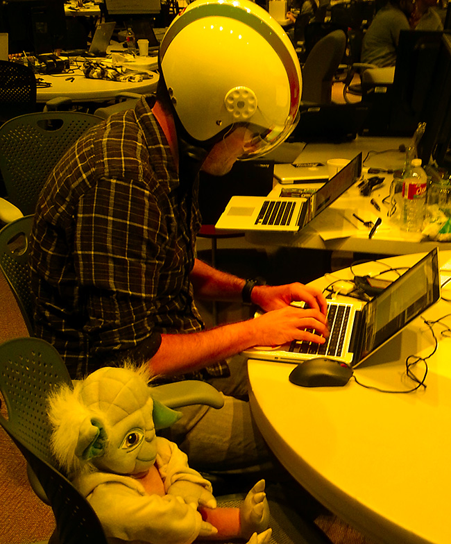man typing.