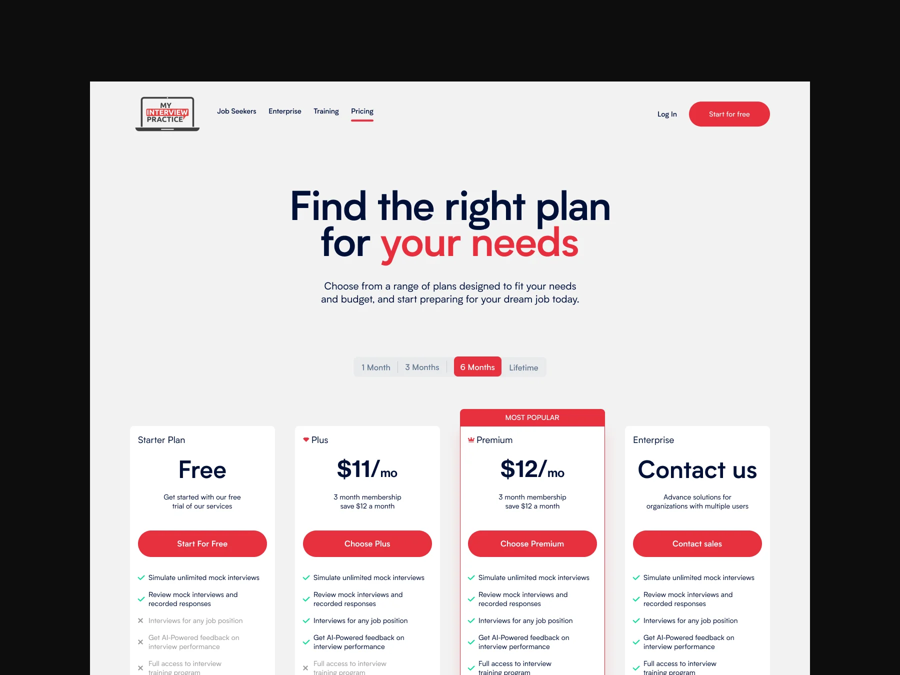 new pricing page design