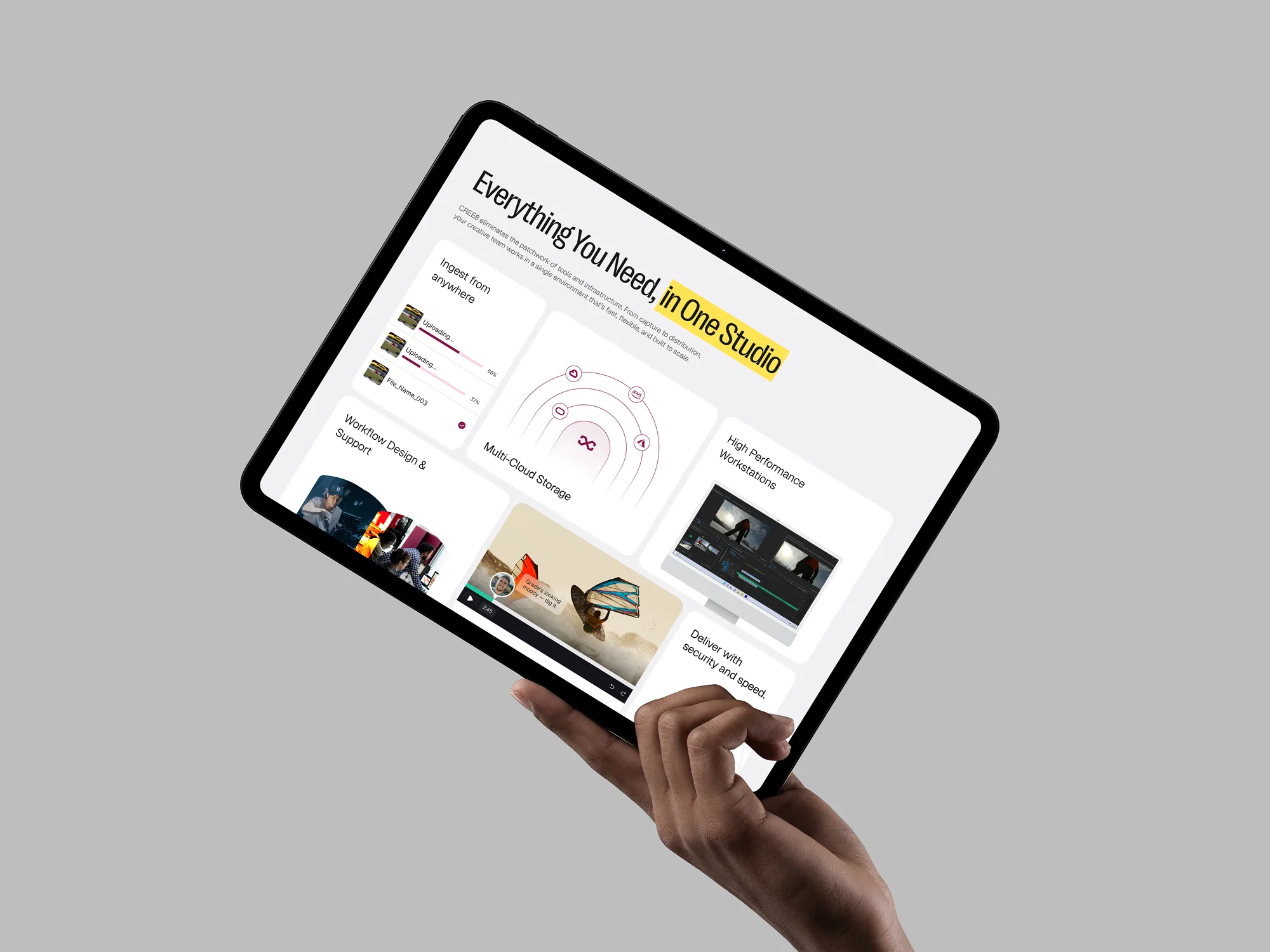 Four computer screens show user flow: Home Page, Sign Up, Select Plan, and Dashboard for an interview tool.