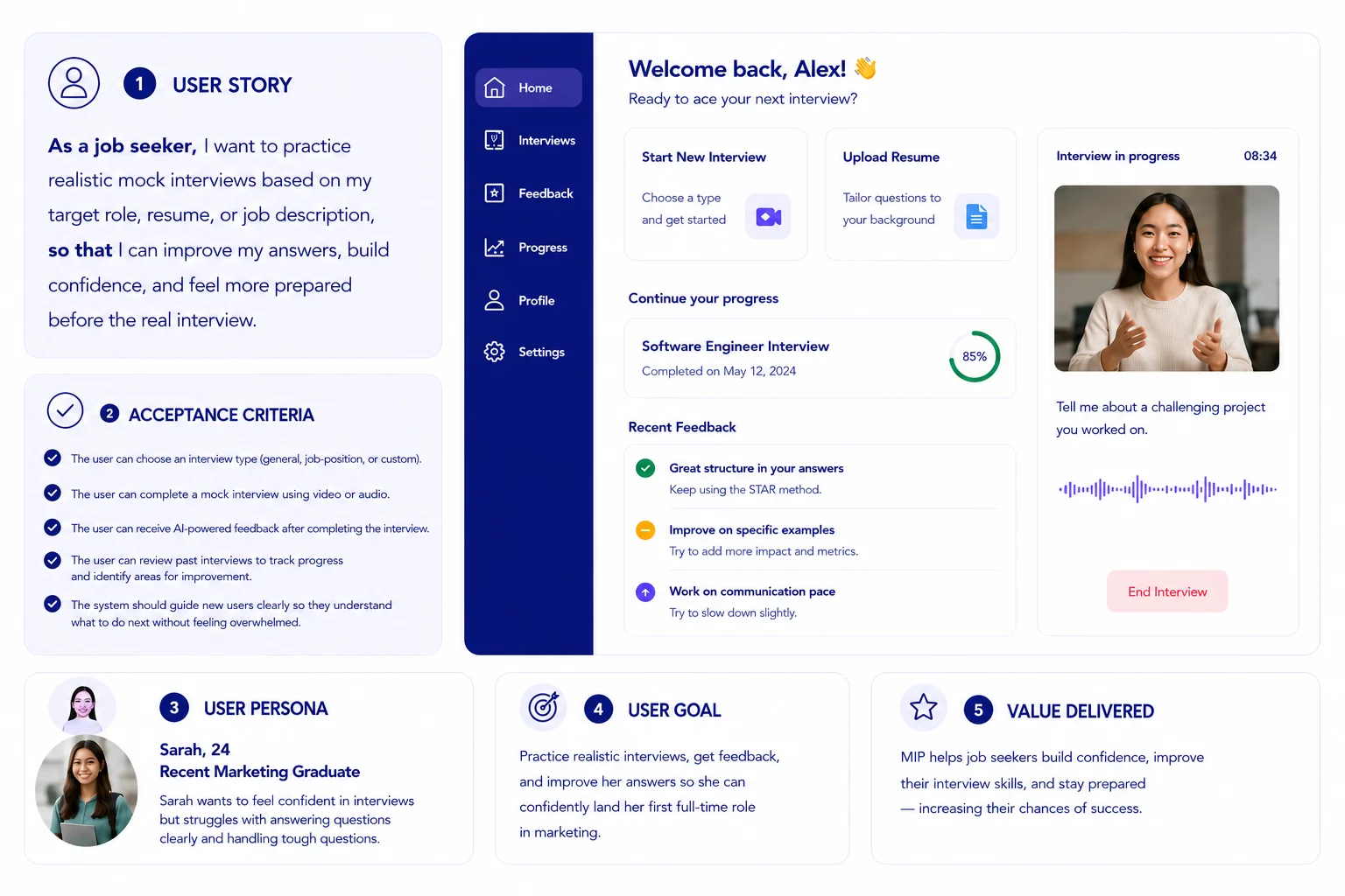 Comparison table of onboarding approaches, progress, time, and benefits for Calendly, Notion, Interviewing.io, and a product.