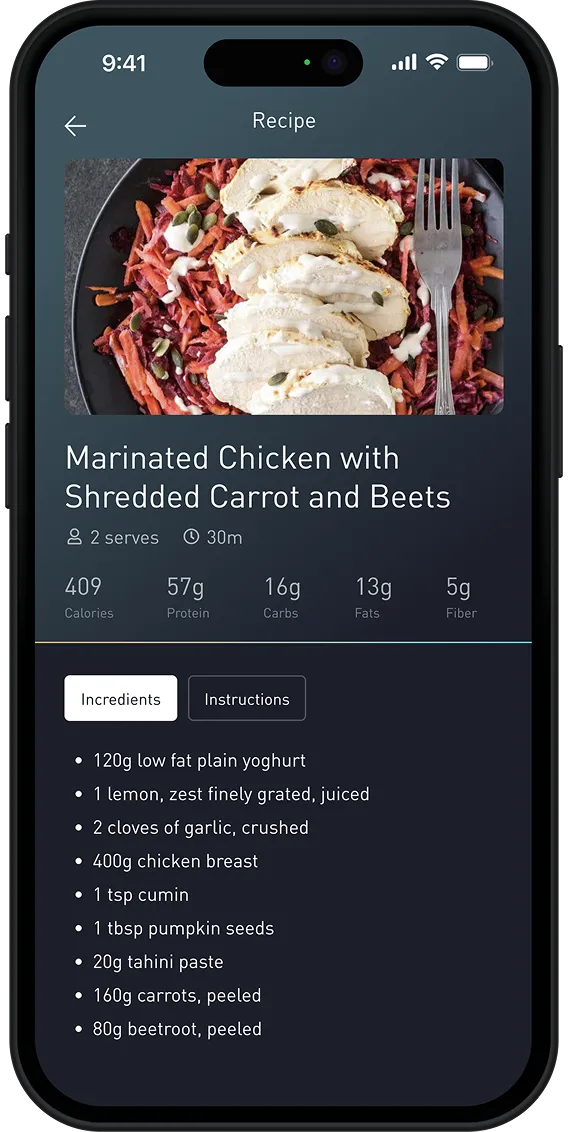 Nutrition plan mobile screen